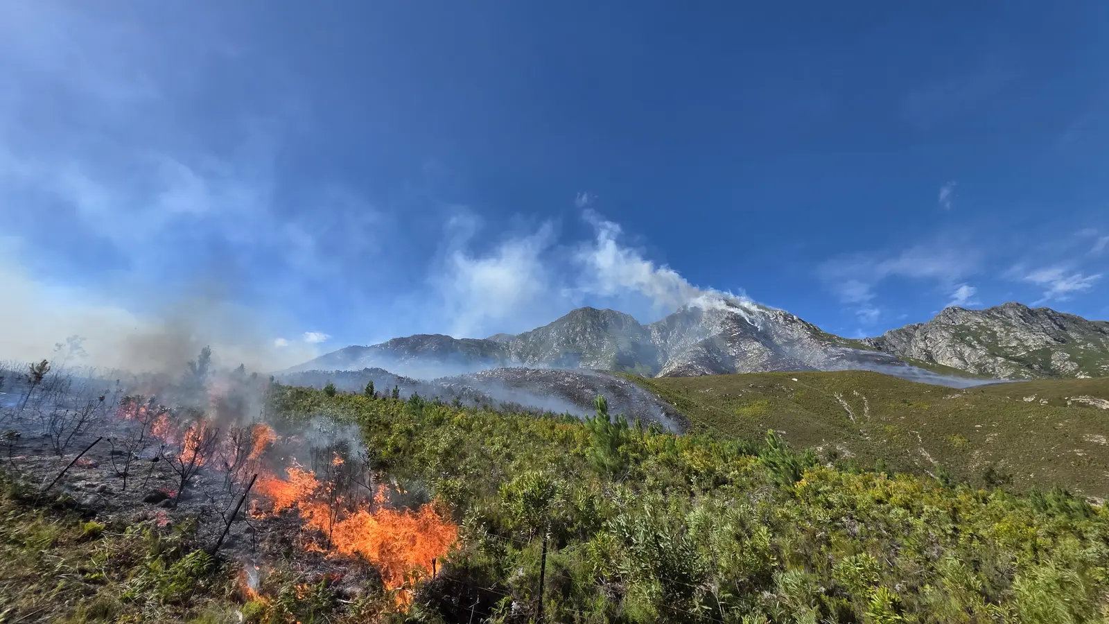 Vegetation fire below the mountains near Greyton