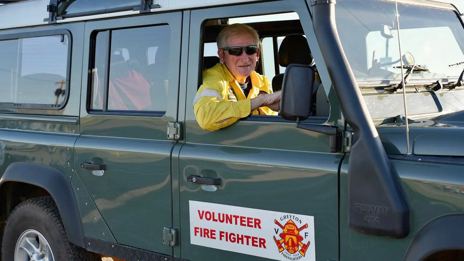 GVF volunteer firefighter in a response vehicle