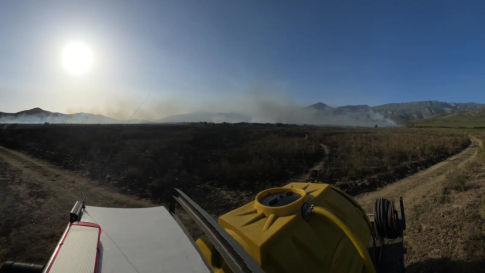 View from a GVF vehicle across the fireground